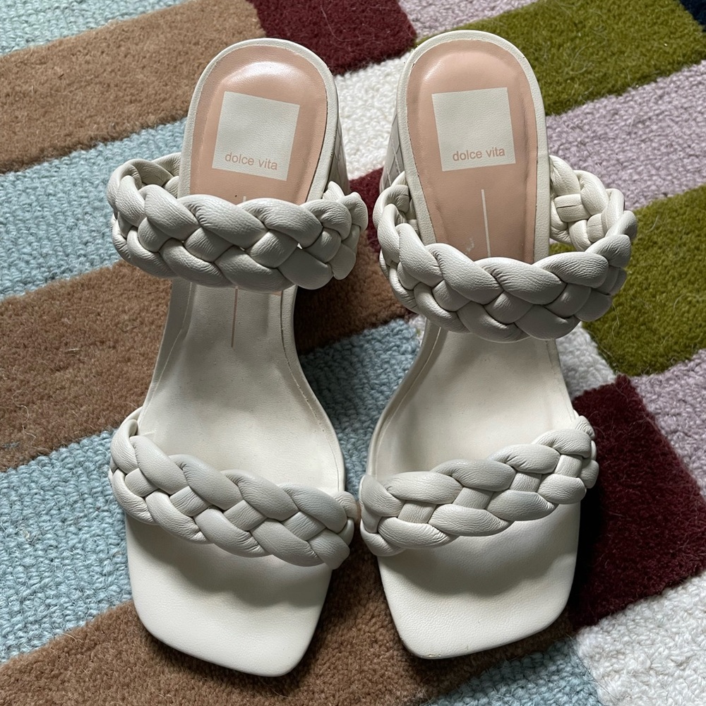 Dolce Vita Women's White Braided Heeled Sandals
